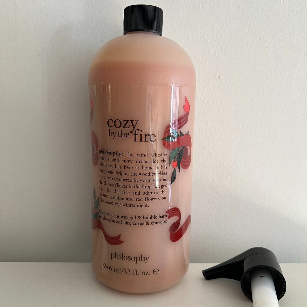 Philosophy 32oz Cozy by the Fire Shampoo Shower Gel Bubble Bath With Pump, NEW